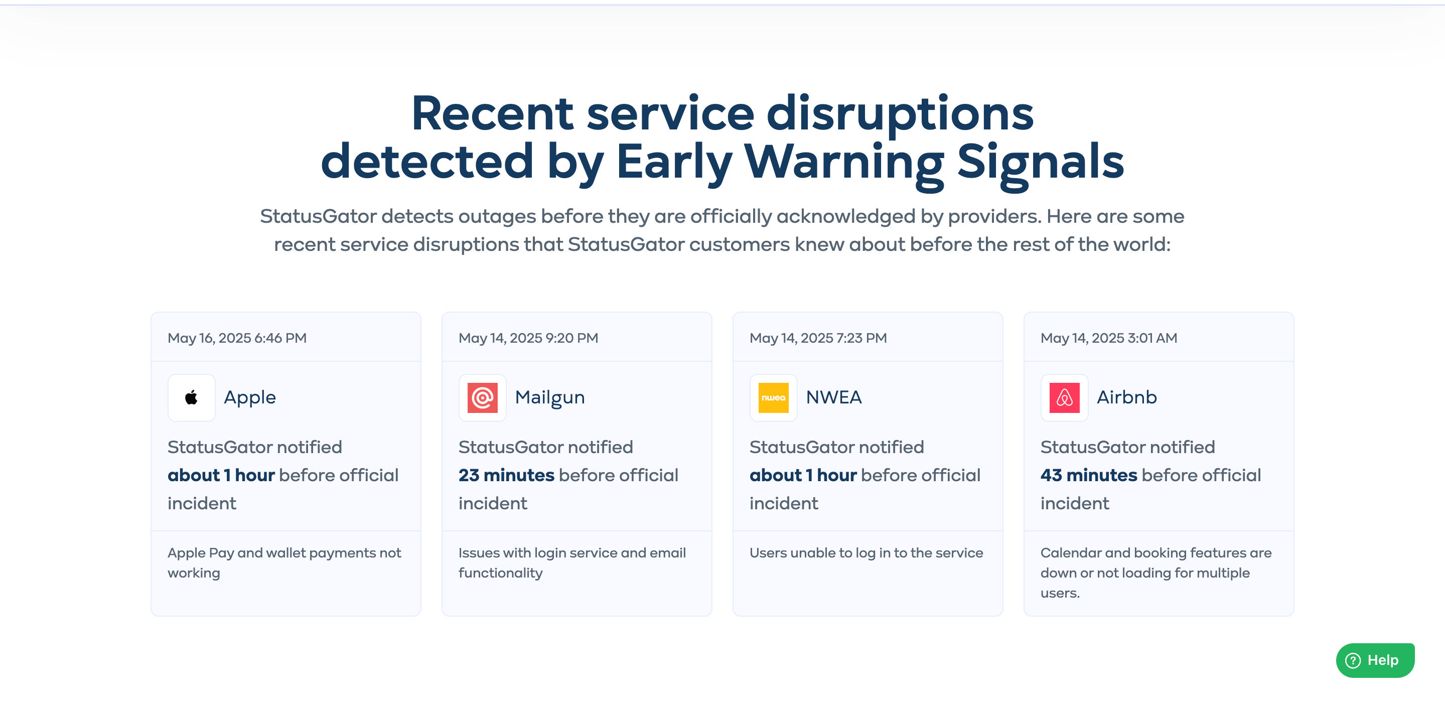 Recent service disruption detected by Early Warning Signals