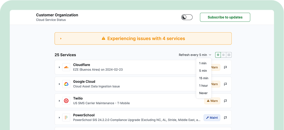 Unified status page aggregation interface